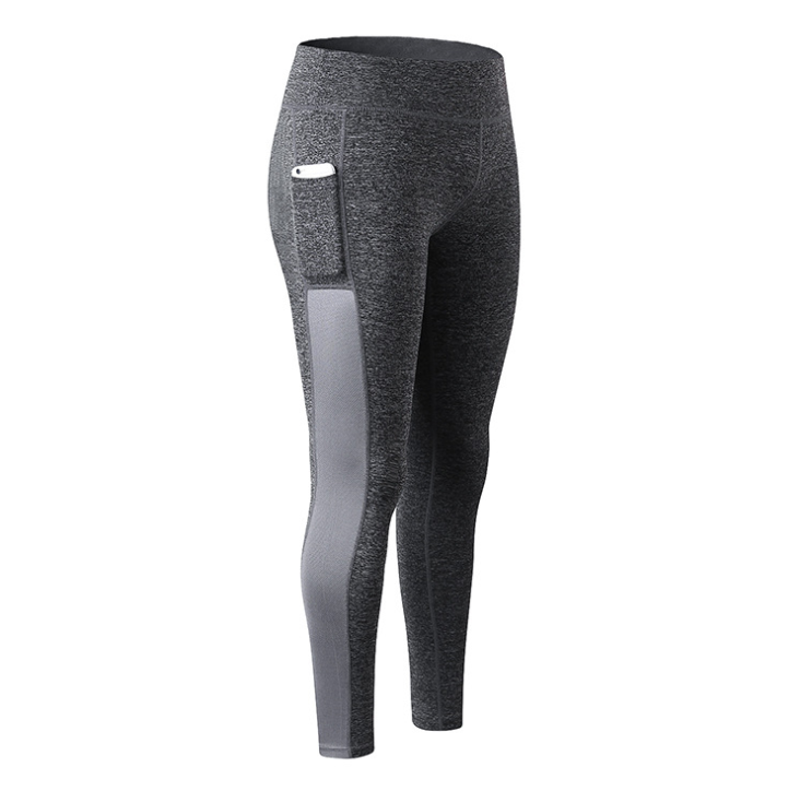 High-Waisted Pocket Leggings with Side Panels - Heather Gray