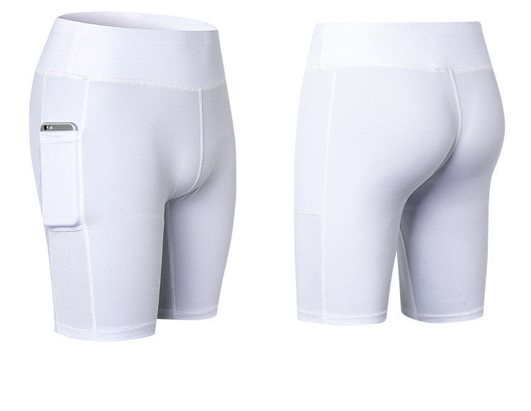 High-Waisted Bike Shorts with Side Pockets - White