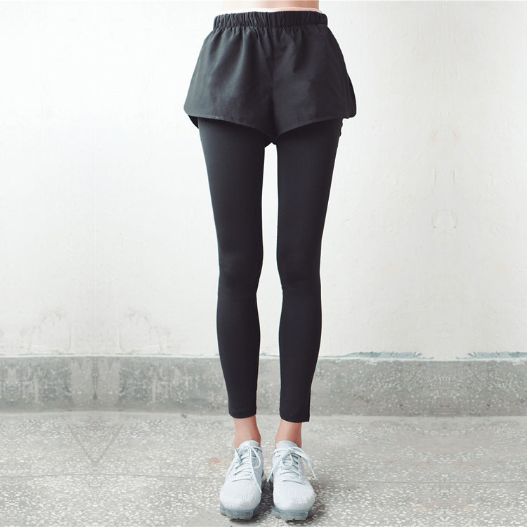 Layered Pocket Shorts with Full-Length Leggings - Black