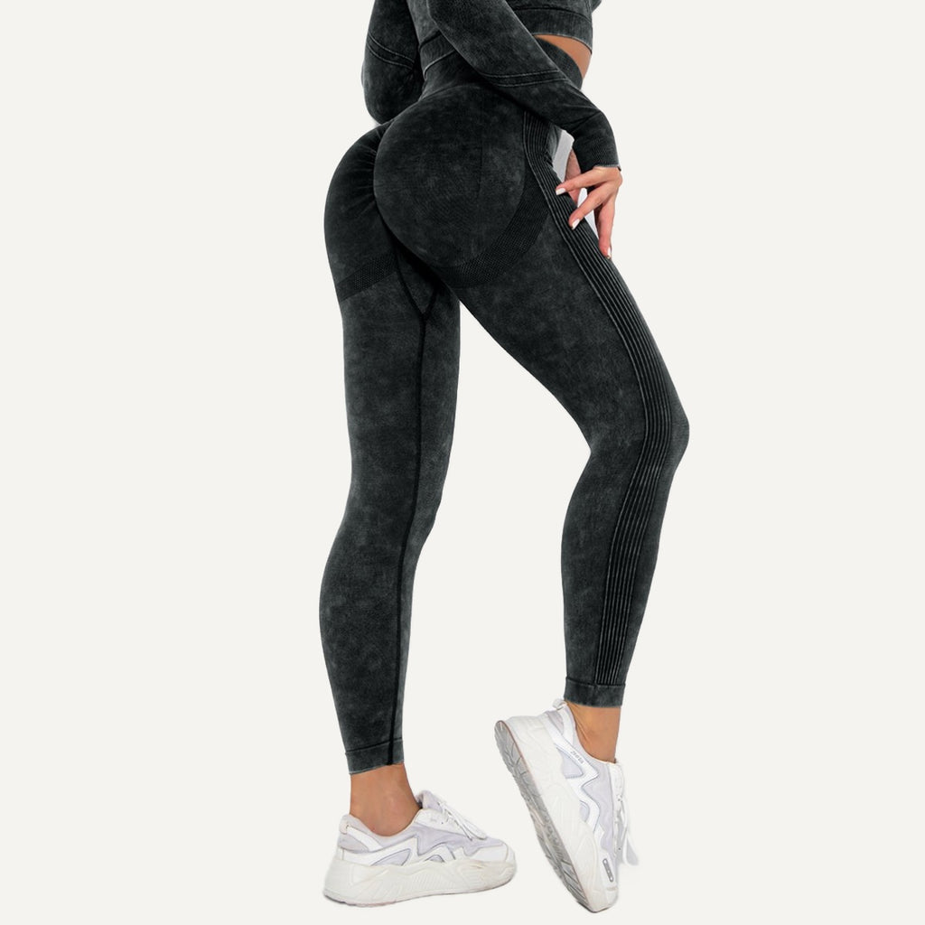 High-Waisted Mottled Knit Leggings - Black