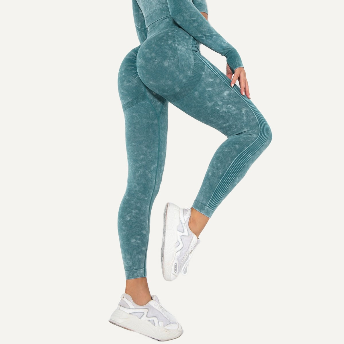 High-Waisted Mottled Knit Leggings - Teal