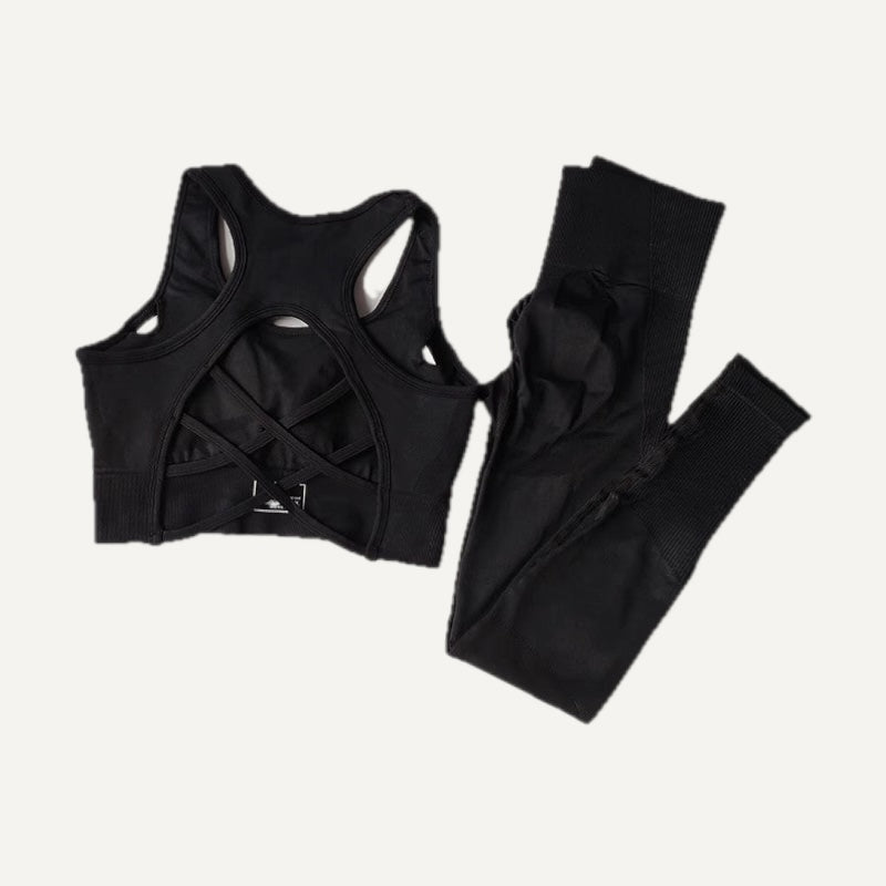 Crisscross-Back Sports Bra and Leggings Set - Black
