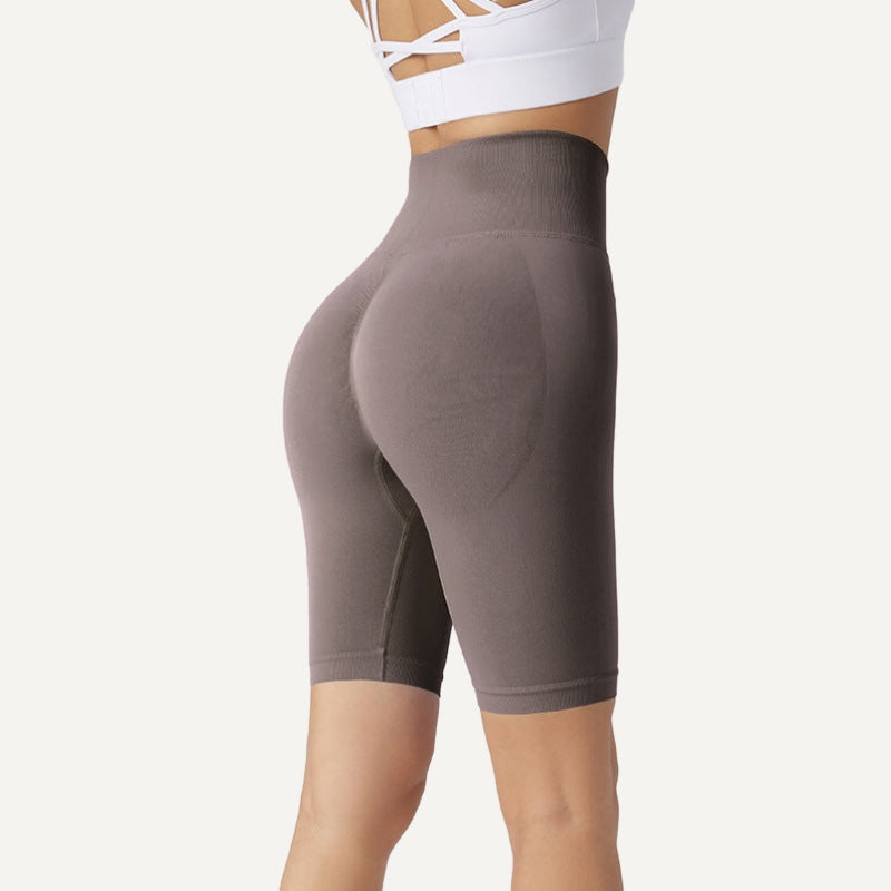 High-Waisted Biker Shorts with Textured Panels - Taupe