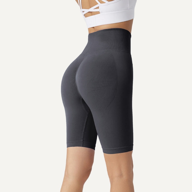 High-Waisted Biker Shorts with Textured Panels - Slate