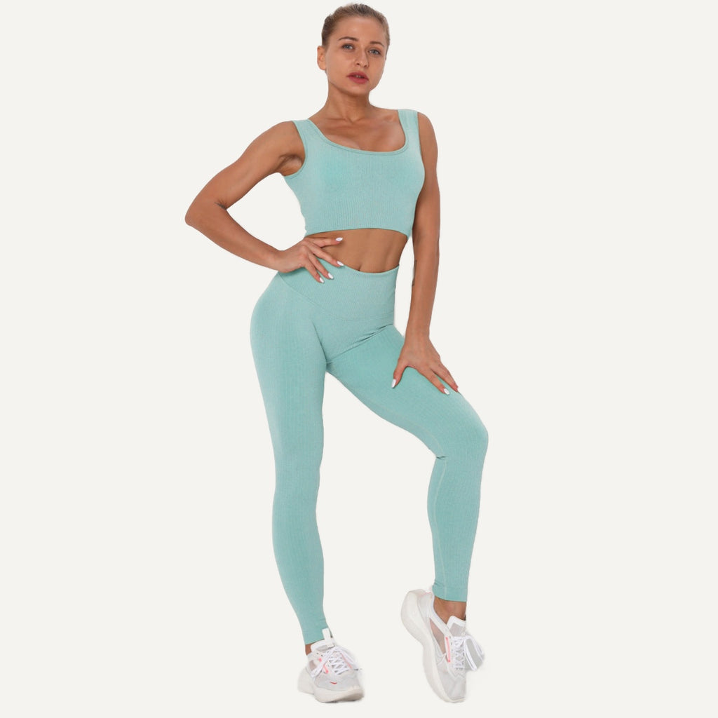 Workout Set with Square-Neck Crop Tank and Leggings - Mint