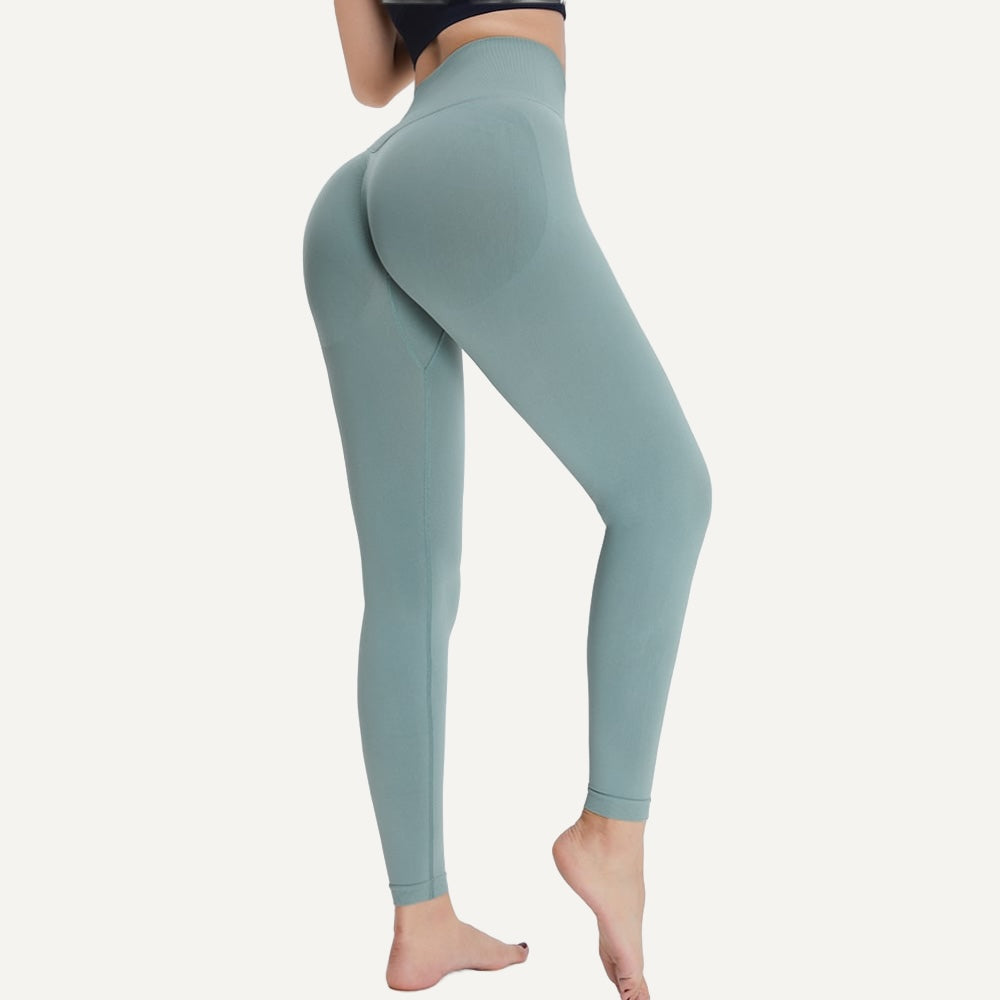 High-Waisted Leggings with Ribbed Waistband - Sage