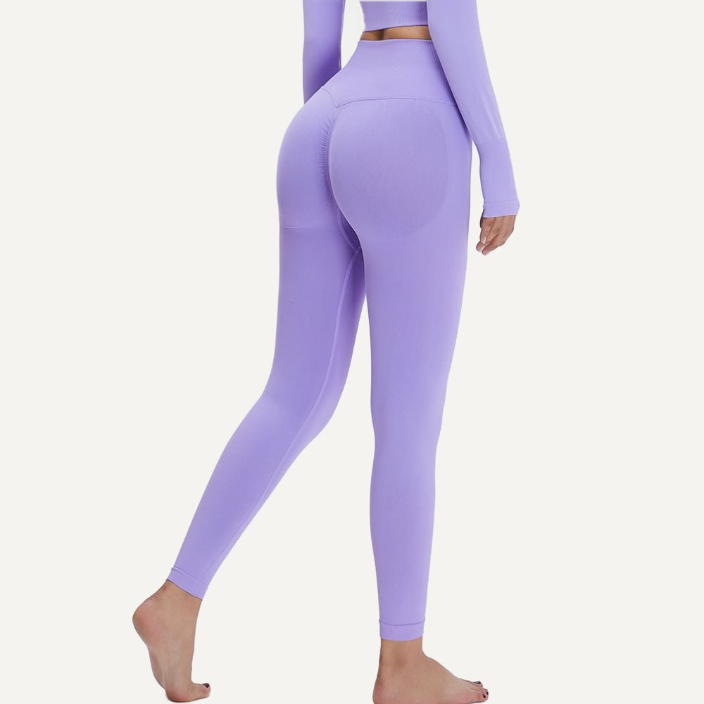 High-Waisted Leggings with Textured Knit Panels - Lavender