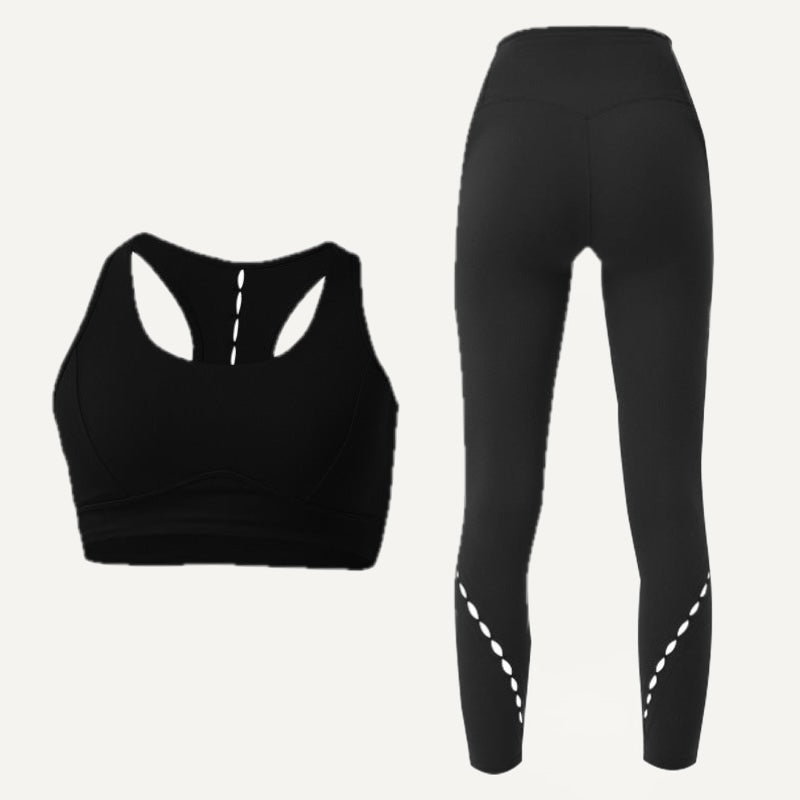 Workout Set with Racerback Bra and Cutout Leggings - Black