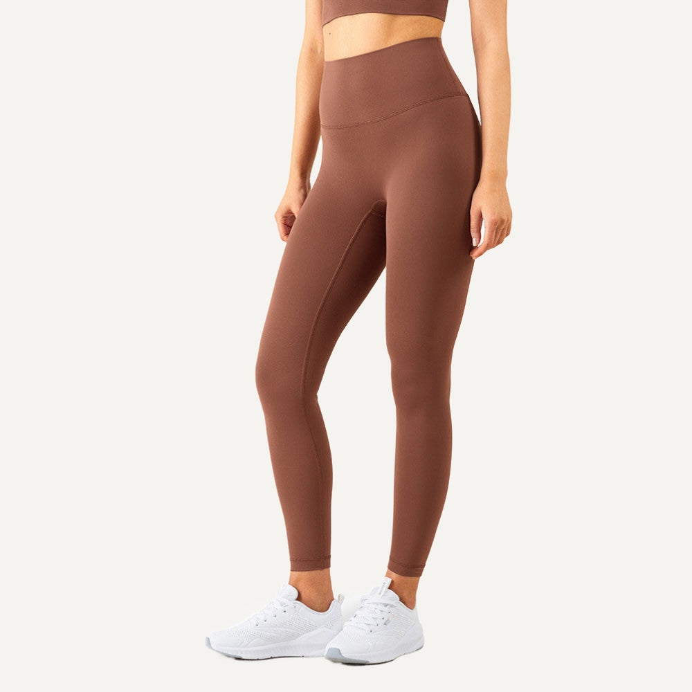 High-Waisted Leggings with Wide Waistband - Brown