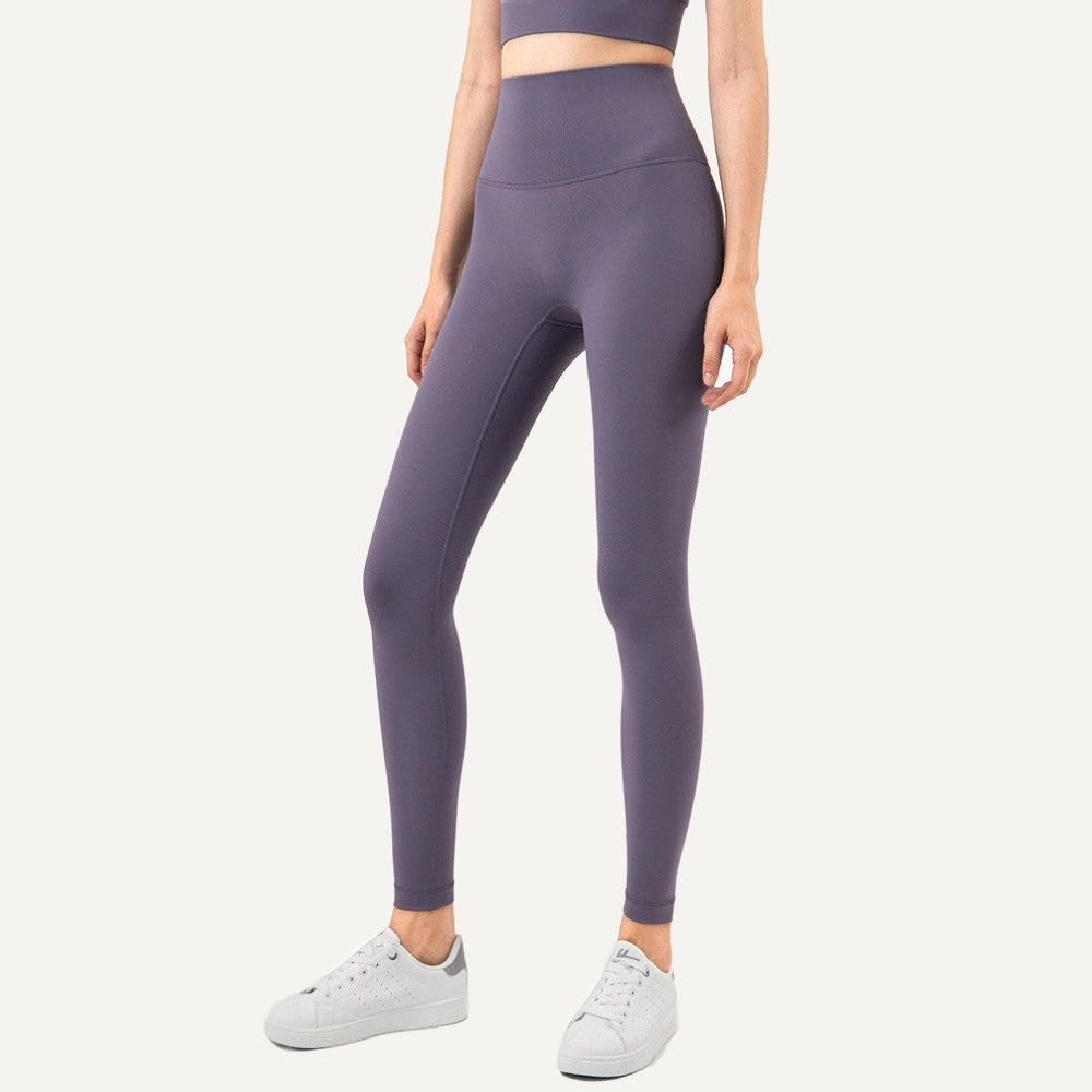 High-Waisted Leggings with Wide Waistband - Dusty Purple