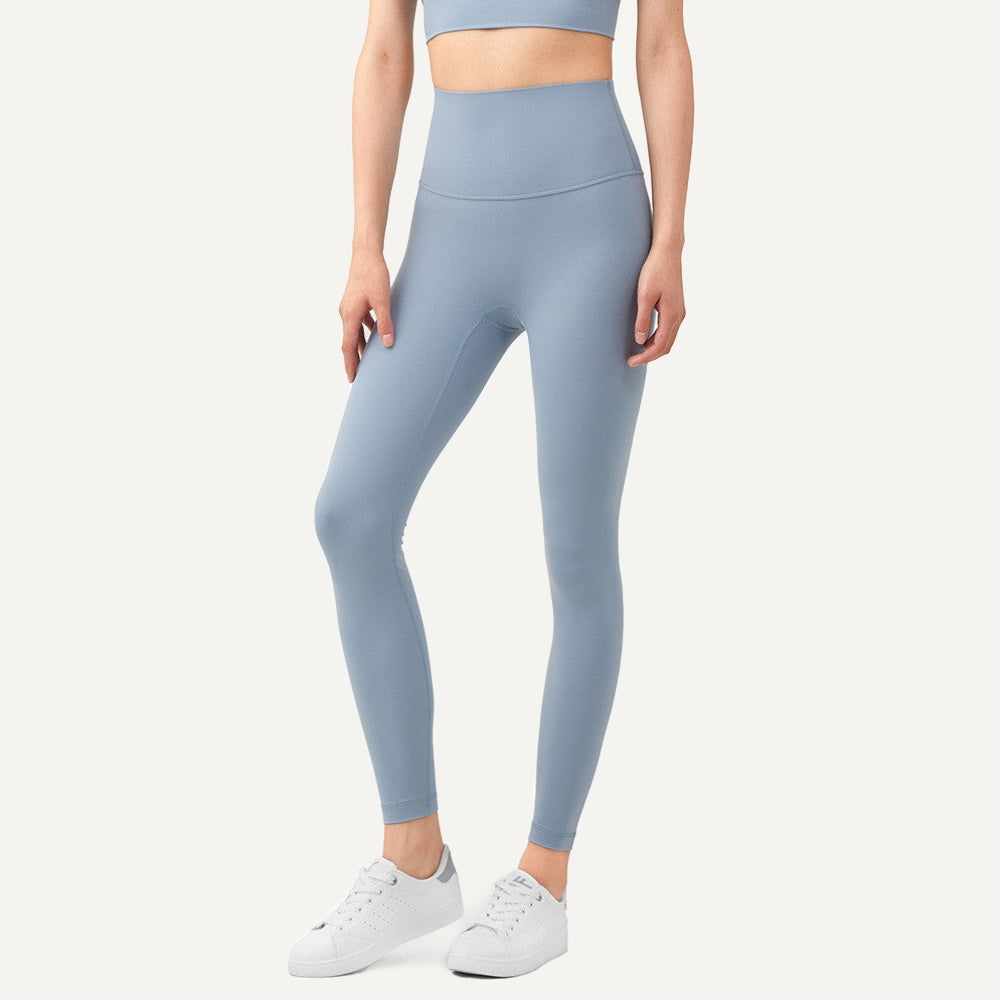 High-Waisted Leggings with Wide Waistband - Blue Gray