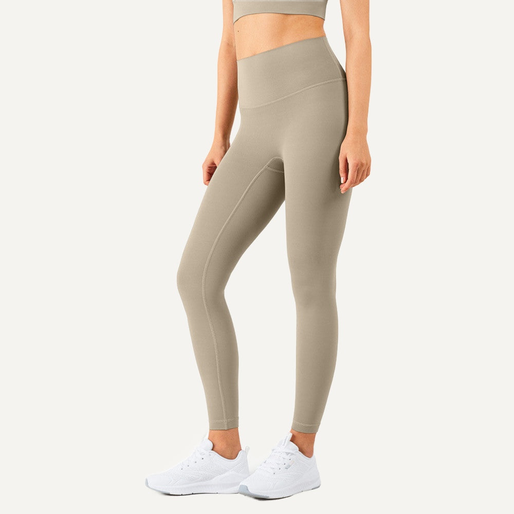 High-Waisted Leggings with Wide Waistband - Taupe