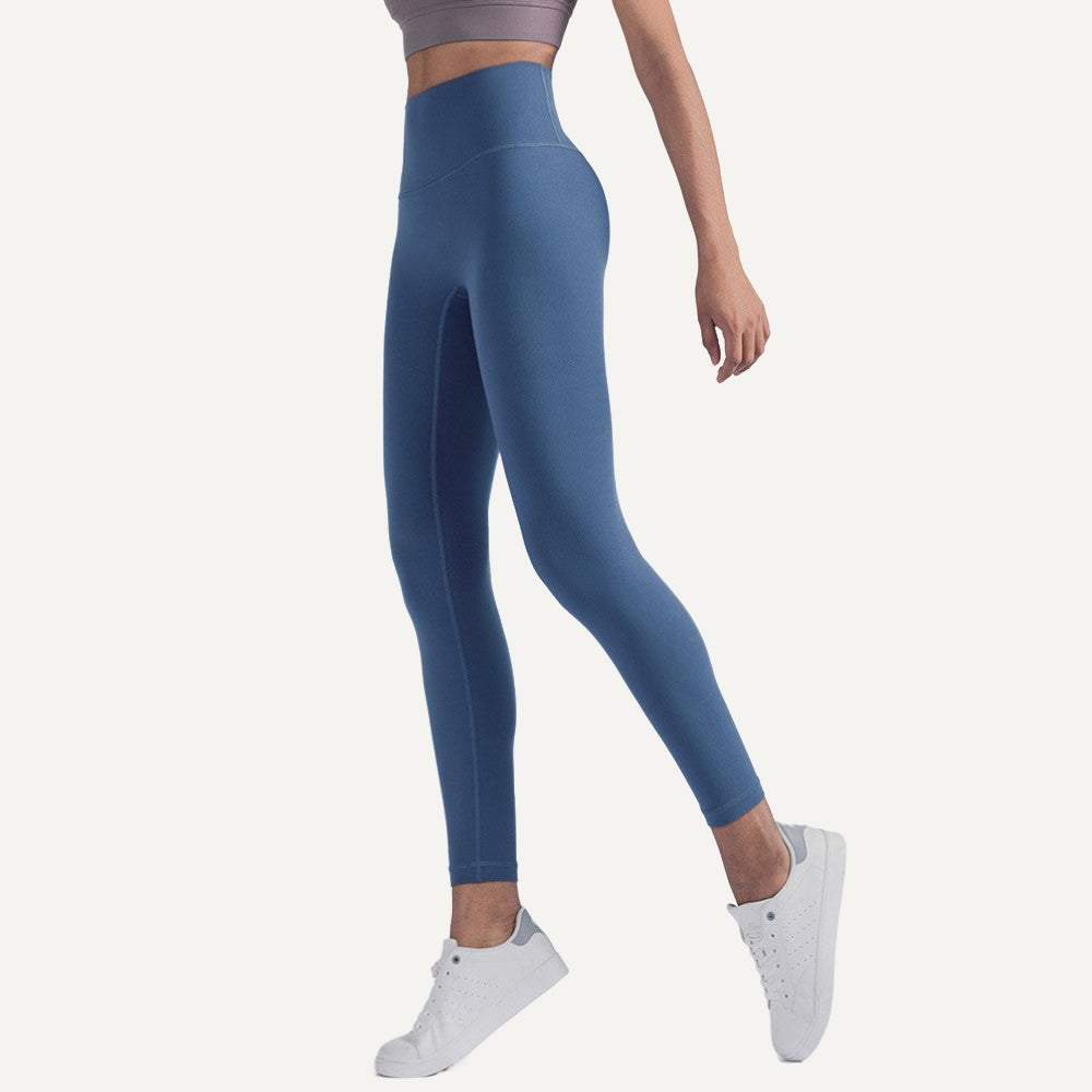 High-Waisted Leggings with Wide Waistband - Steel Blue