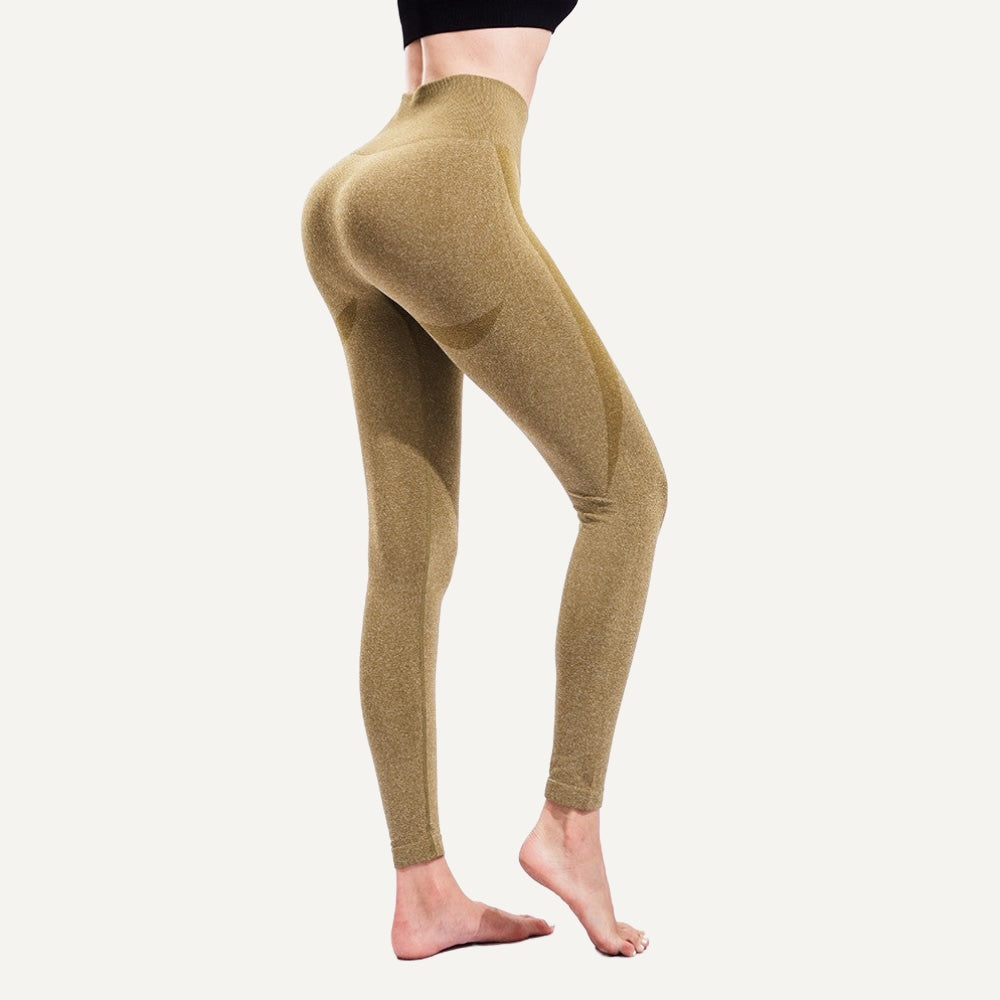 High-Waisted Heathered Knit Leggings - Mustard