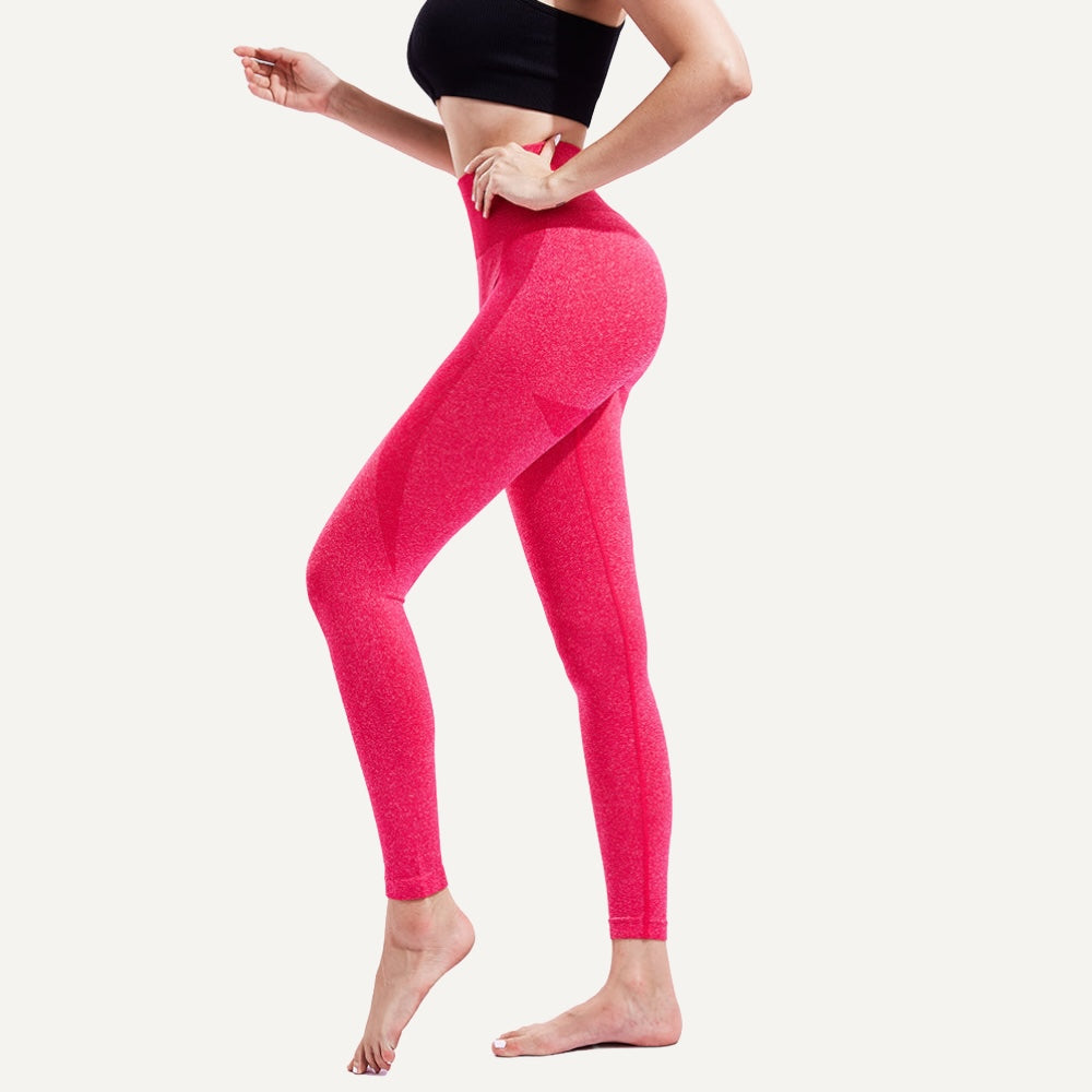 High-Waisted Heathered Knit Leggings - Pink