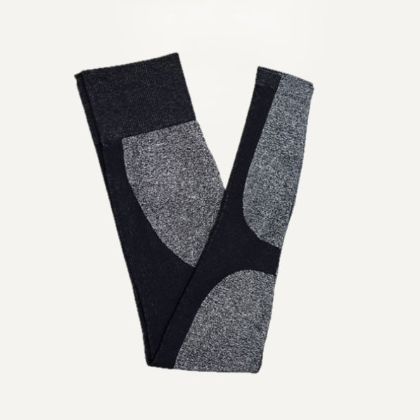 High-Waisted Leggings with Contrast Curved Panels - Charcoal