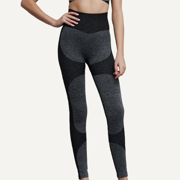 High-Waisted Leggings with Contrast Curved Panels - Charcoal
