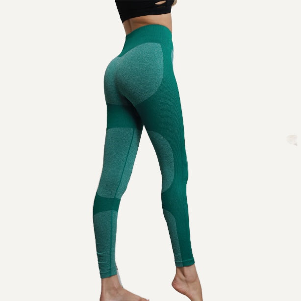 High-Waisted Leggings with Contrast Curved Panels - Teal