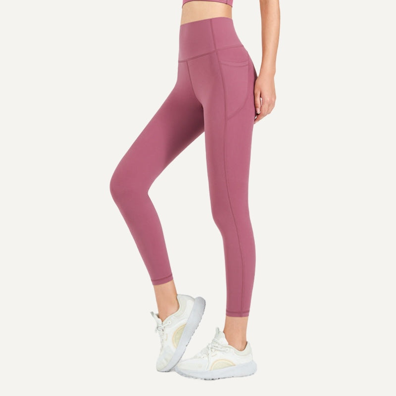 High-Waisted Cropped Leggings with Side Pockets - Dusty Rose