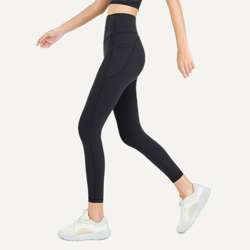 High-Waisted Cropped Leggings with Side Pockets - Black
