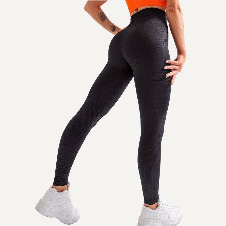 High-Waisted Nylon Leggings with Knit Panels - Black