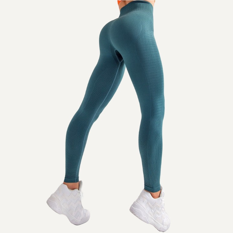 High-Waisted Nylon Leggings with Knit Panels - Teal