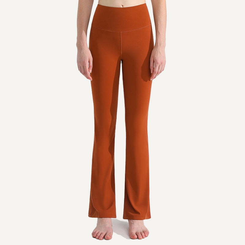 High-Waisted Flared Workout Pants - Rust