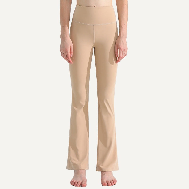 High-Waisted Flared Workout Pants - Beige