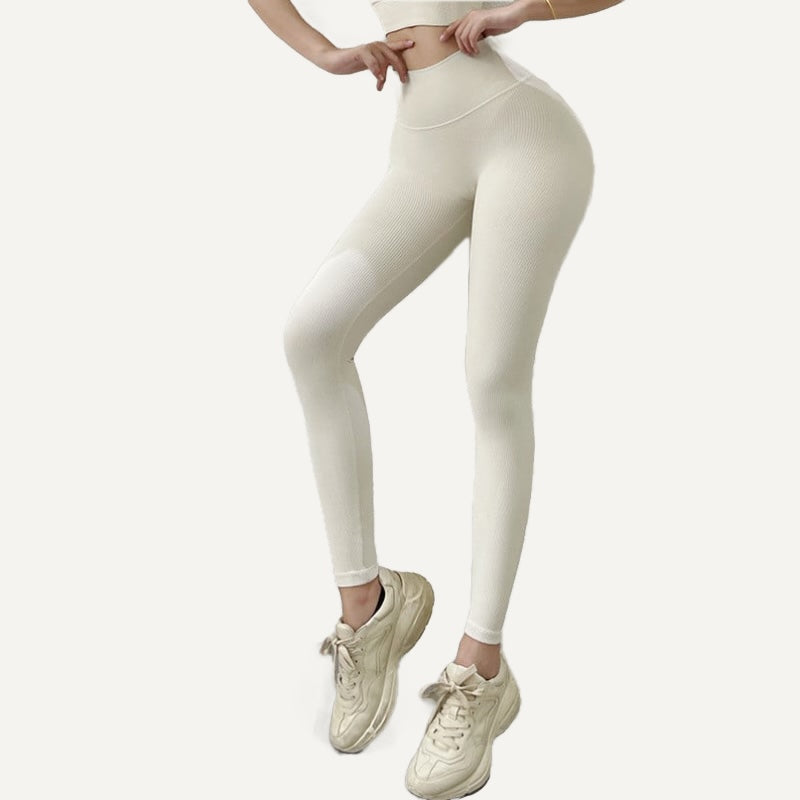 High-Waisted Solid Nylon Leggings - Ivory