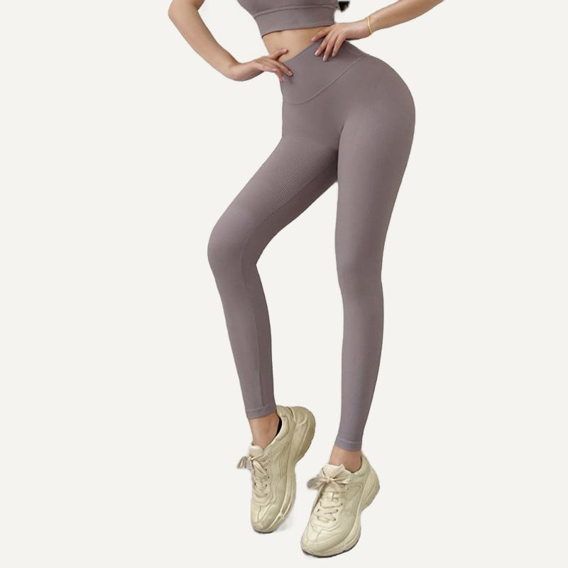 High-Waisted Solid Nylon Leggings - Taupe