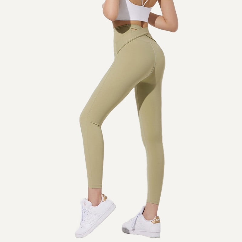 High-Waisted Leggings with Crossover Back Waistband - Olive