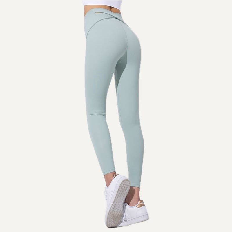 High-Waisted Leggings with Crossover Back Waistband - Mint