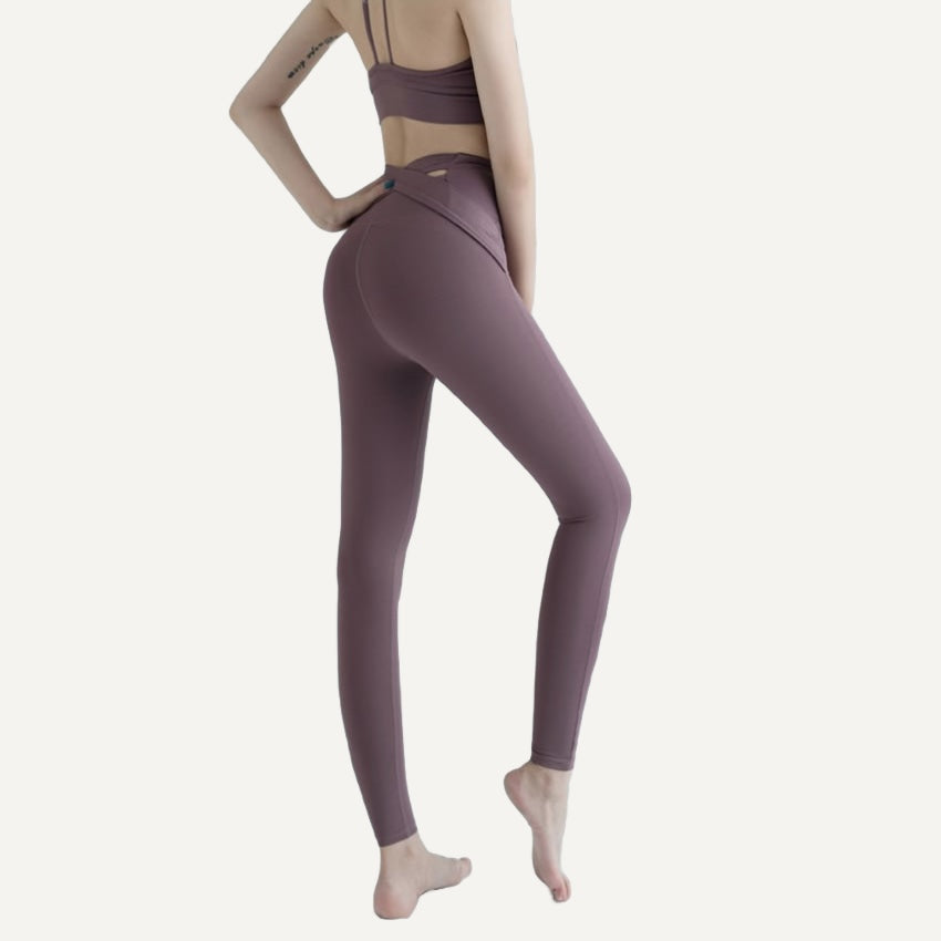 High-Waisted Leggings with Crossover Back Waistband - Plum