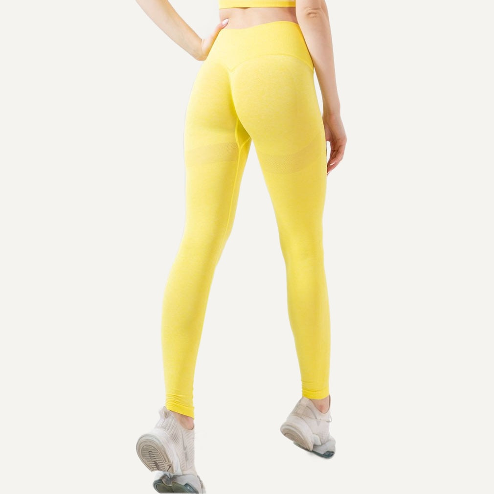 High-Waisted Textured Workout Leggings - Yellow
