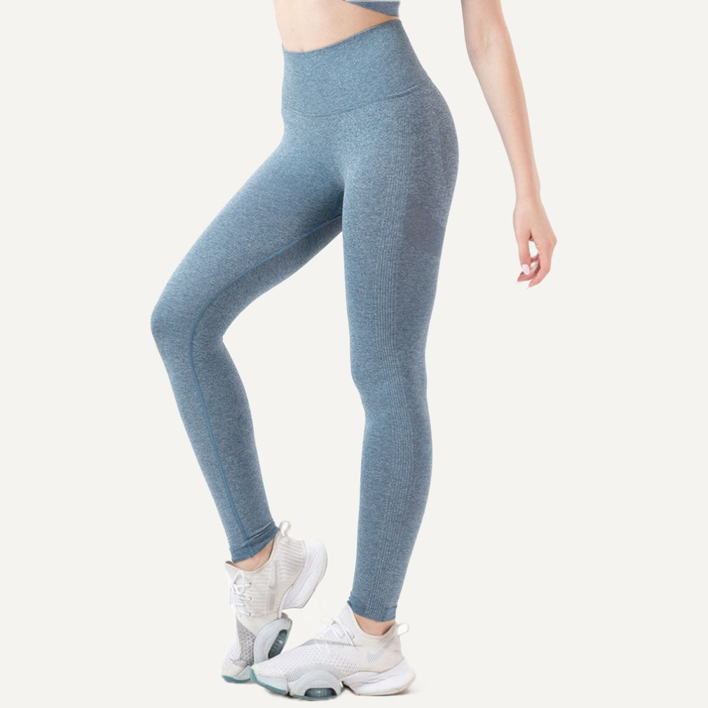 High-Waisted Textured Workout Leggings - Dusty Blue