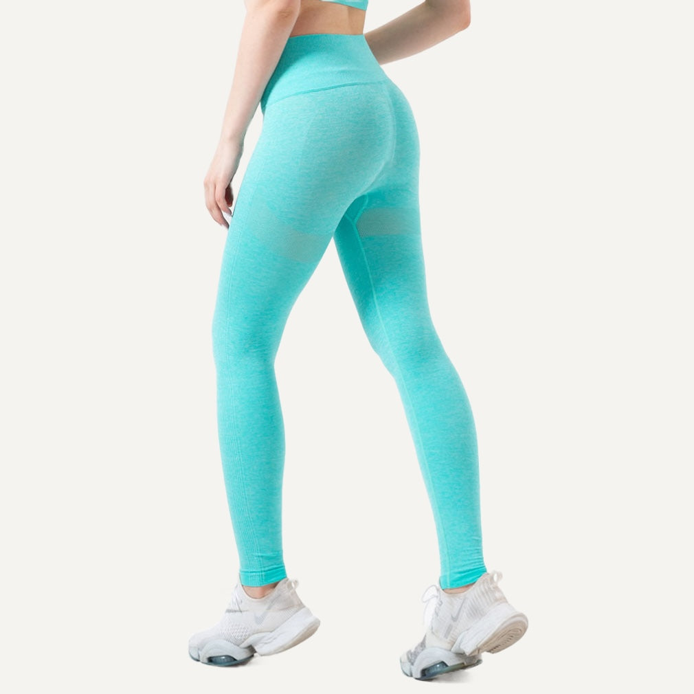 High-Waisted Textured Workout Leggings - Turquoise