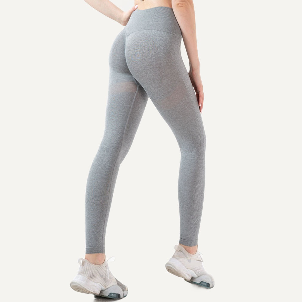 High-Waisted Textured Workout Leggings - Light Gray