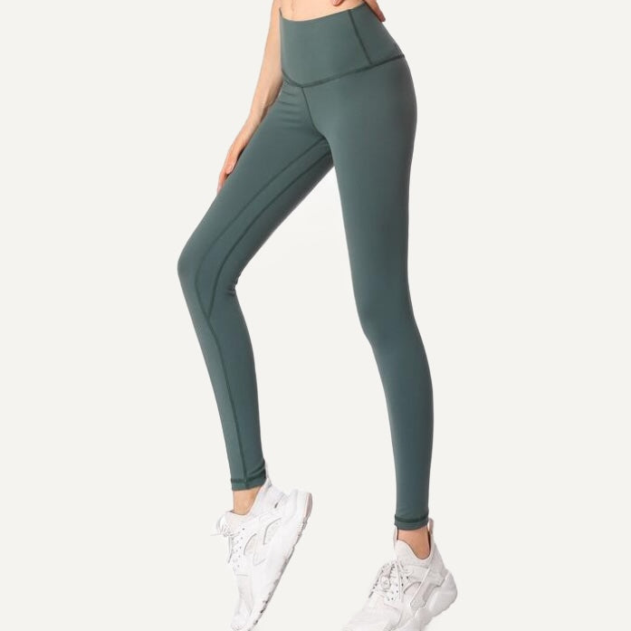 High-Waisted Leggings with Contrast Side Seams - Dusty Teal