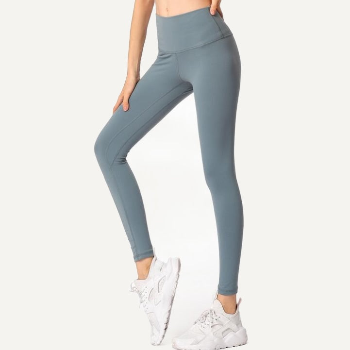 High-Waisted Leggings with Contrast Side Seams - Sage