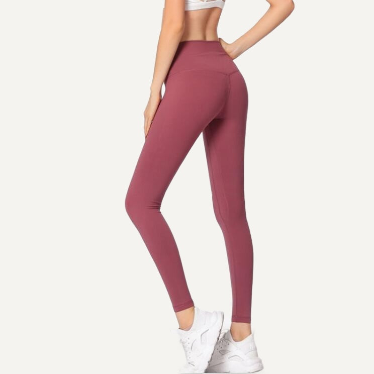 High-Waisted Leggings with Contrast Side Seams - Wine