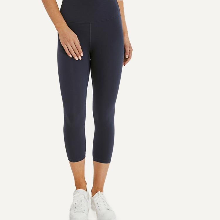 High-Waisted Leggings with Contrast Side Seams - Navy