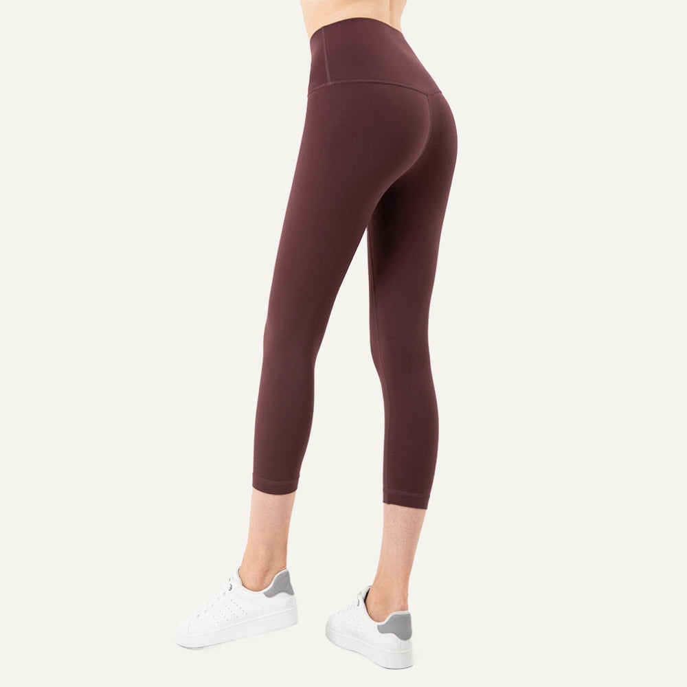 High-Waisted Capri Leggings - Burgundy