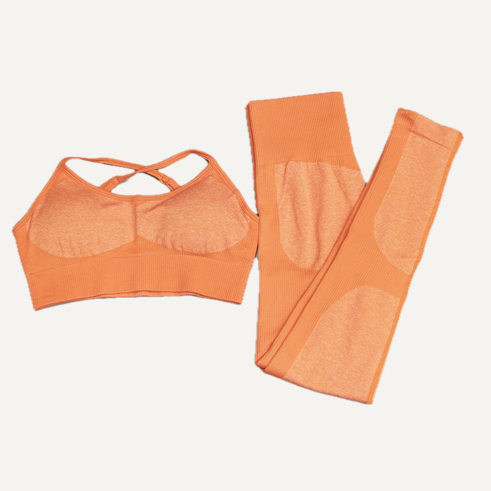 Cross-Strap Sports Bra and Panel Leggings Set - Orange
