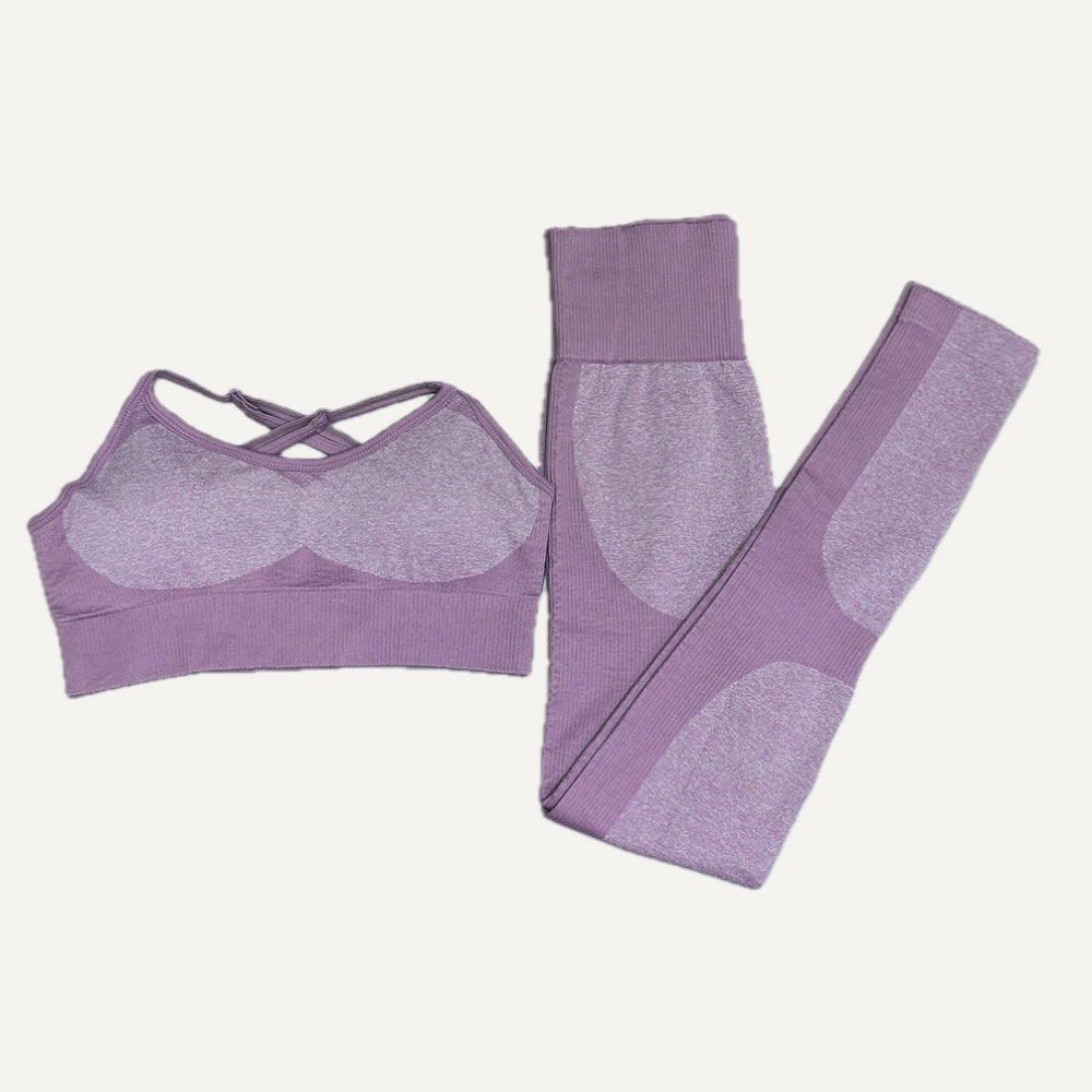 Cross-Strap Sports Bra and Panel Leggings Set - Purple