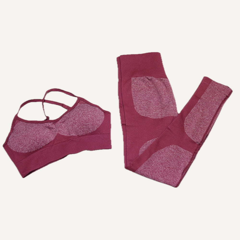 Cross-Strap Sports Bra and Panel Leggings Set - Wine
