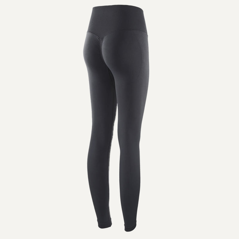 High-Waisted Leggings with Curved Back Seams - Black