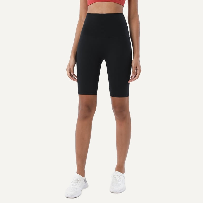 High-Waisted Moisture-Wicking Biker Shorts - Black