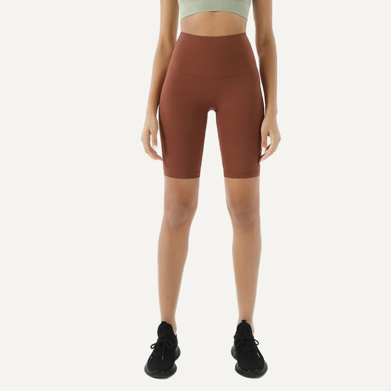 High-Waisted Moisture-Wicking Biker Shorts - Rust