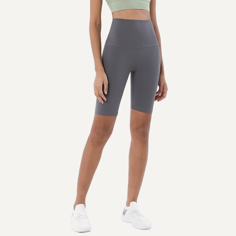 High-Waisted Moisture-Wicking Biker Shorts - Gray