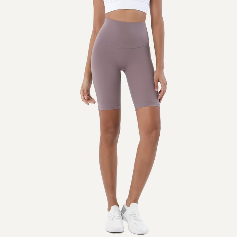 High-Waisted Moisture-Wicking Biker Shorts - Mauve